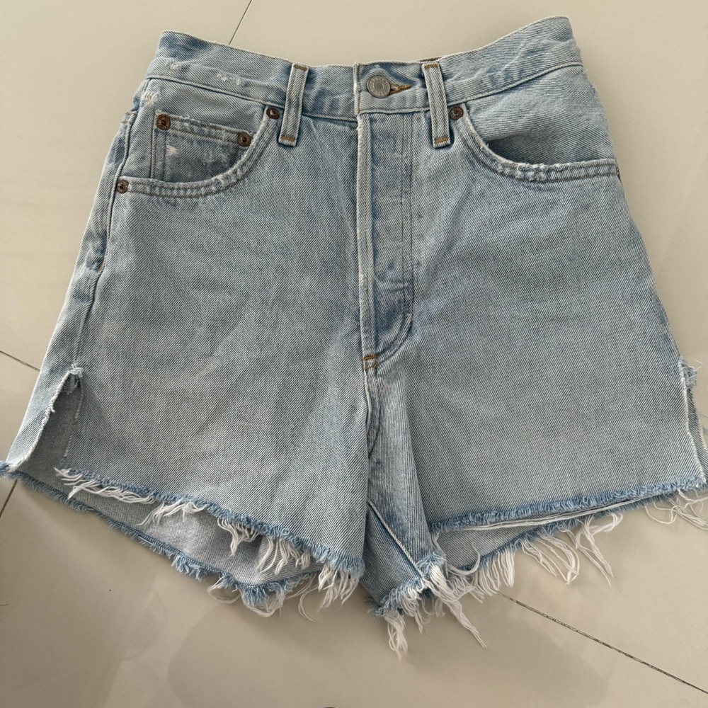 Agolde Light Wash Distressed Denim Jean Shorts